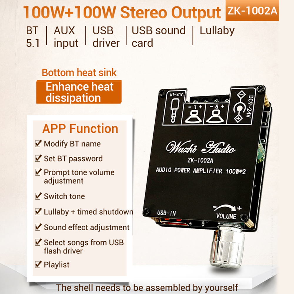ZK-1002T 100W+100W Bluetooth Amplifier Board 2-Ch Stereo Amplifier