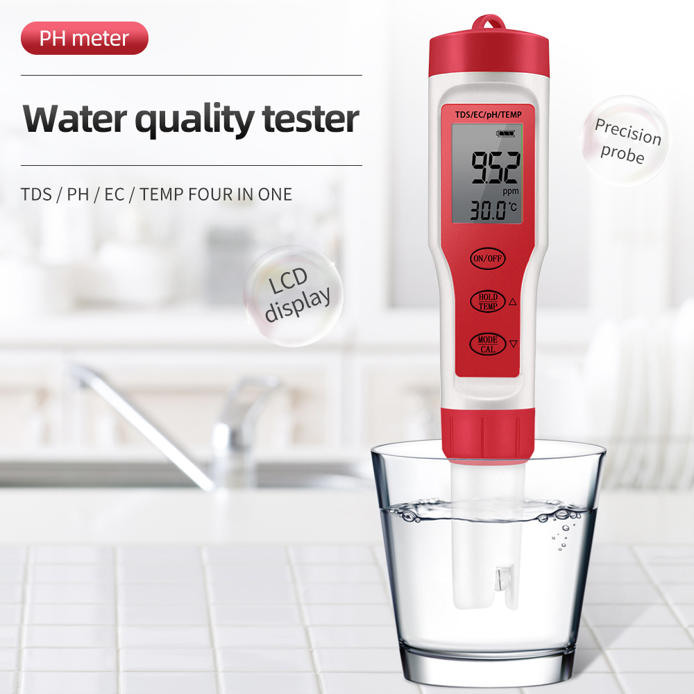 4-in-1 Digital-Wassertester – PH, Temperatur, Leitfähigkeit, TDS – Für Pool, Aquarium & Trinkwasser