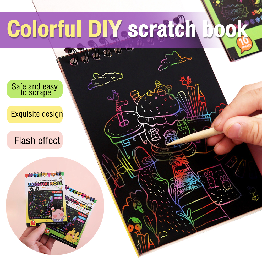 Black Rainbow Scratch Art Paper,Colorful Magic Drawing Art Unicorns Cards Book,Scratch Off Paper Gifts for Kids Halloween Christmas Birthday Party