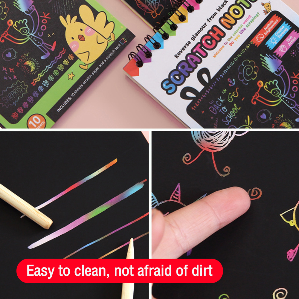 50 Scratch Art Rainbow Paper Scratchboard for Kids Craft Drawing