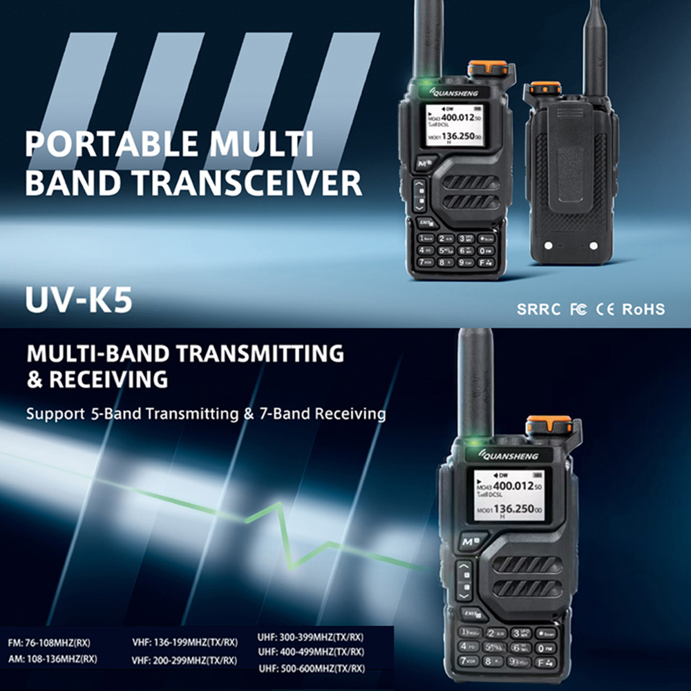 Quansheng UV-K5 50-600MHz Air Band Walkie Talkie 200Ch 5W UHF VHF DTMF FM  Scrambler NOAA Wireless Frequency Copy Two Way Radio - Two Way Radio