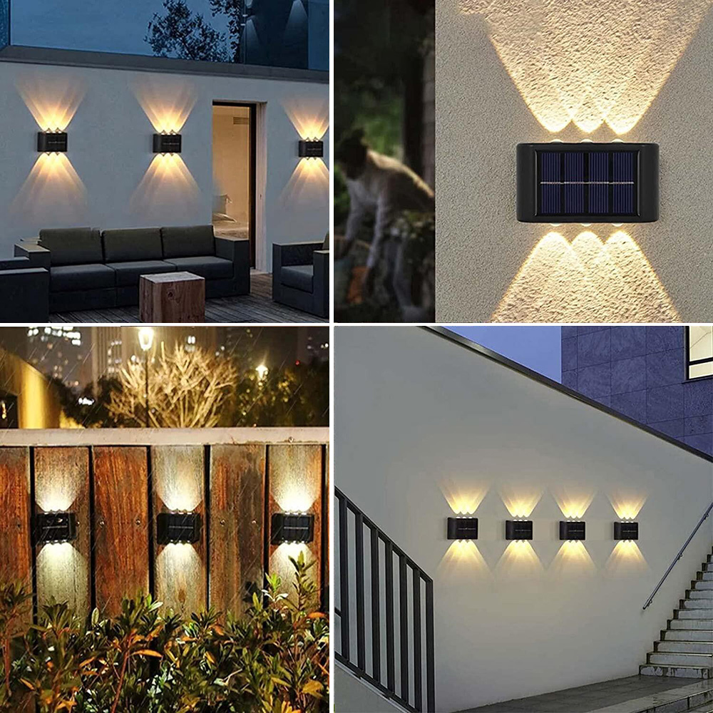 6 LED Solar Wall Lamp Outdoor Waterproof Up and Down Luminous Lighting  Garden Decoration Solar Lights Stairs Fence Sunlight Lamp