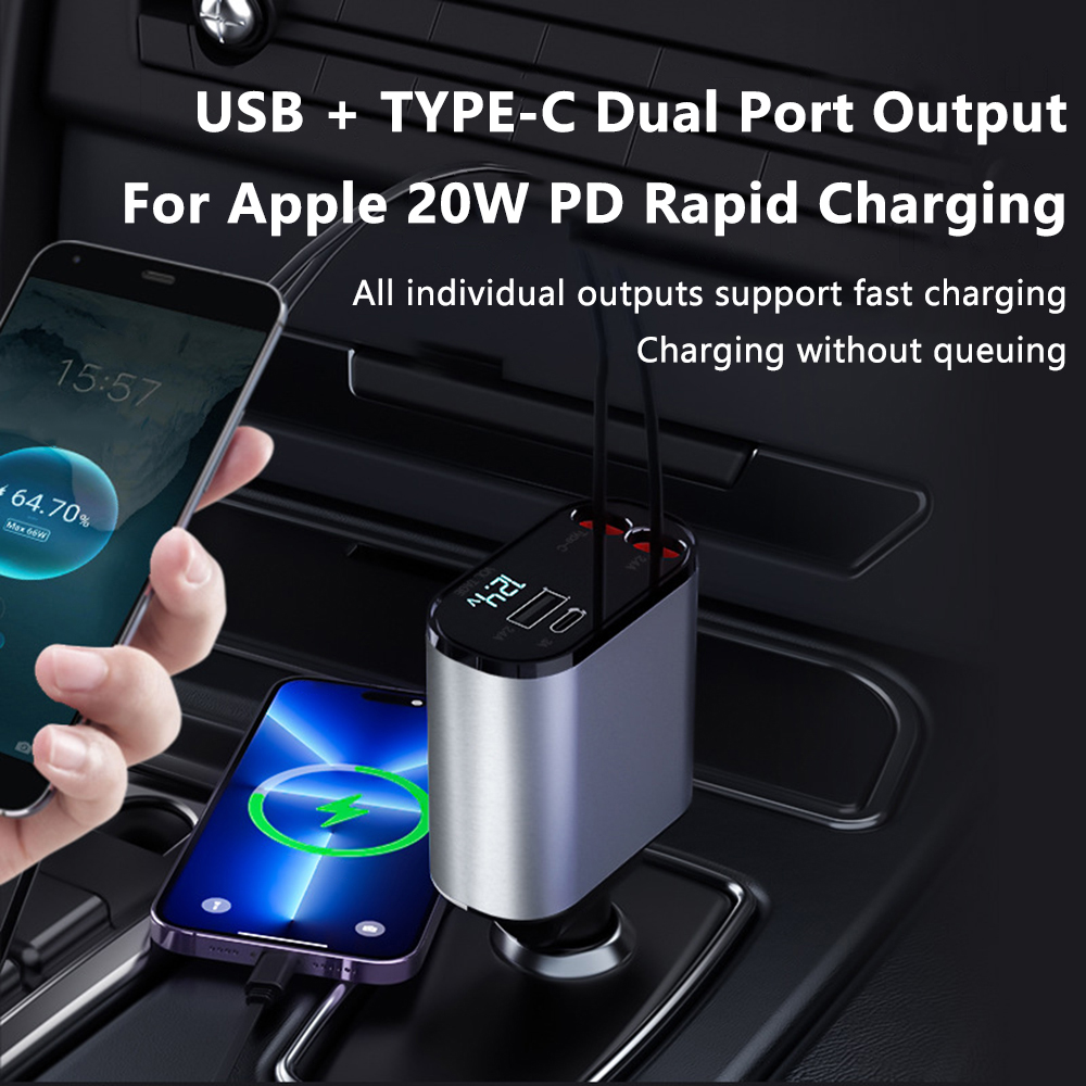 Car Charger MP3 Player Bluetooth-compatible FM Adapter 3 Charging Cable 66W  Universal 5V 3.1A USB Type-C Fast Charge Vehicle