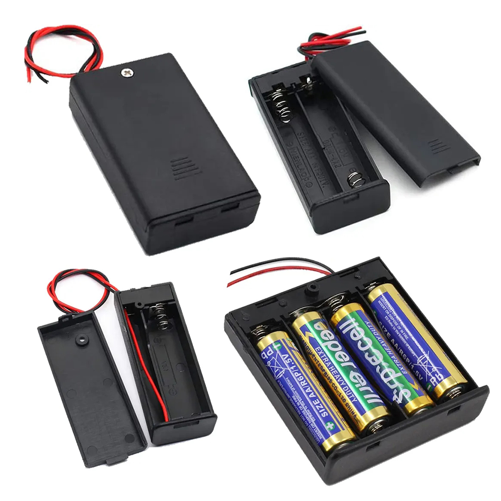 1/2/3/4 Slots AA Battery Case Storage Box With On/Off Switch Wire Leads 