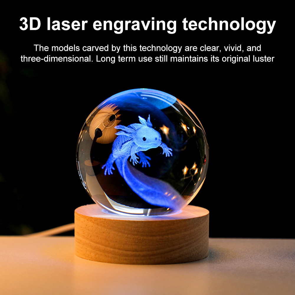 3D Axolotl Laser Crystal Ball Colored Night Light Home Decor