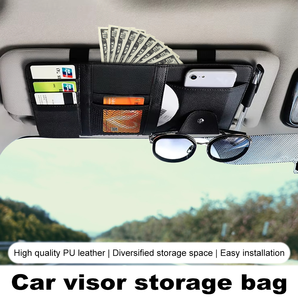 Accessori Interni Organizer Visiera Auto 2 Pezzi - Porta Occhiali, Carte E Documenti Tasca Visiera Auto